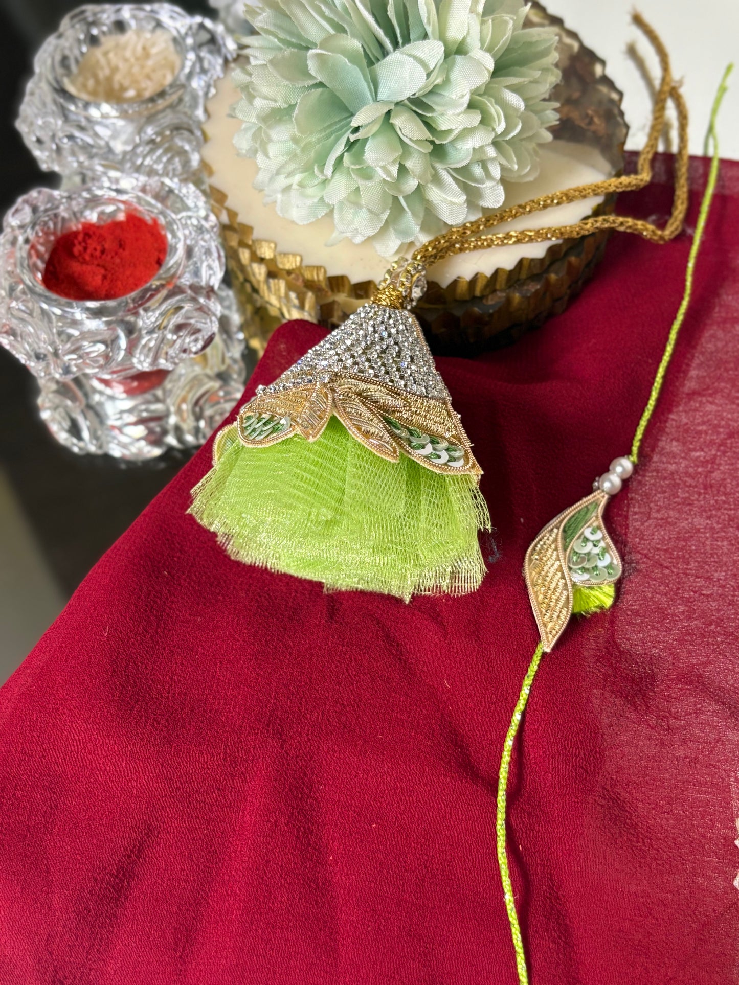 Green Tissue Rakhi Pair