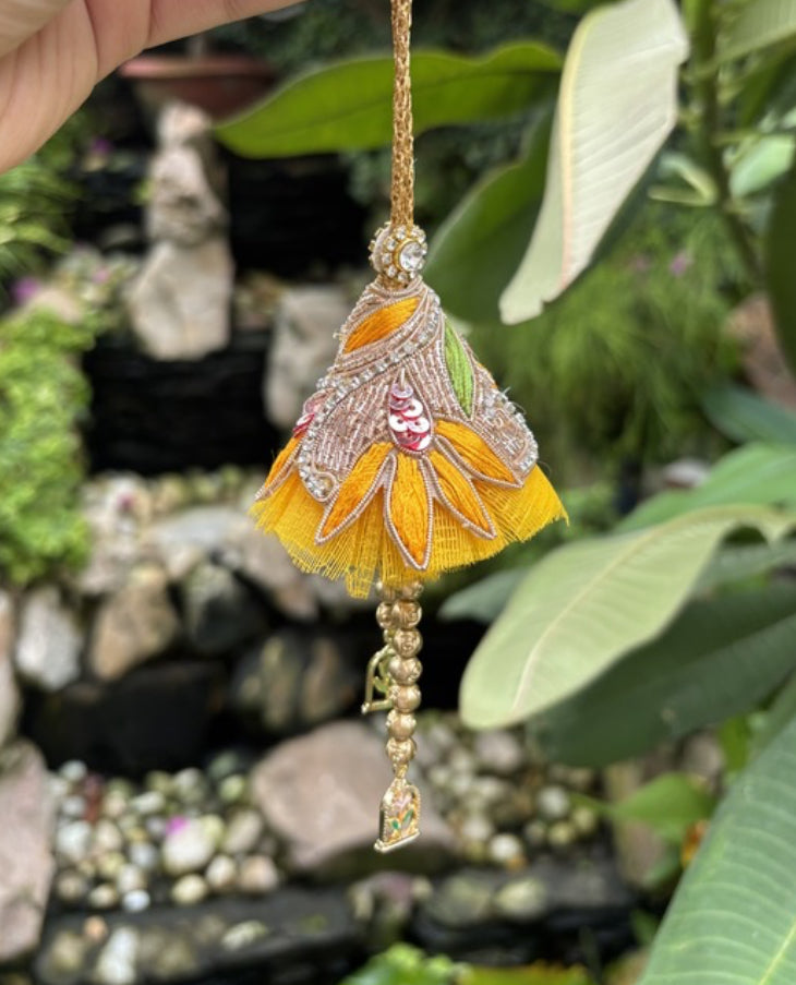 Yellow Lumba With Golden Tones For Bhagwanji