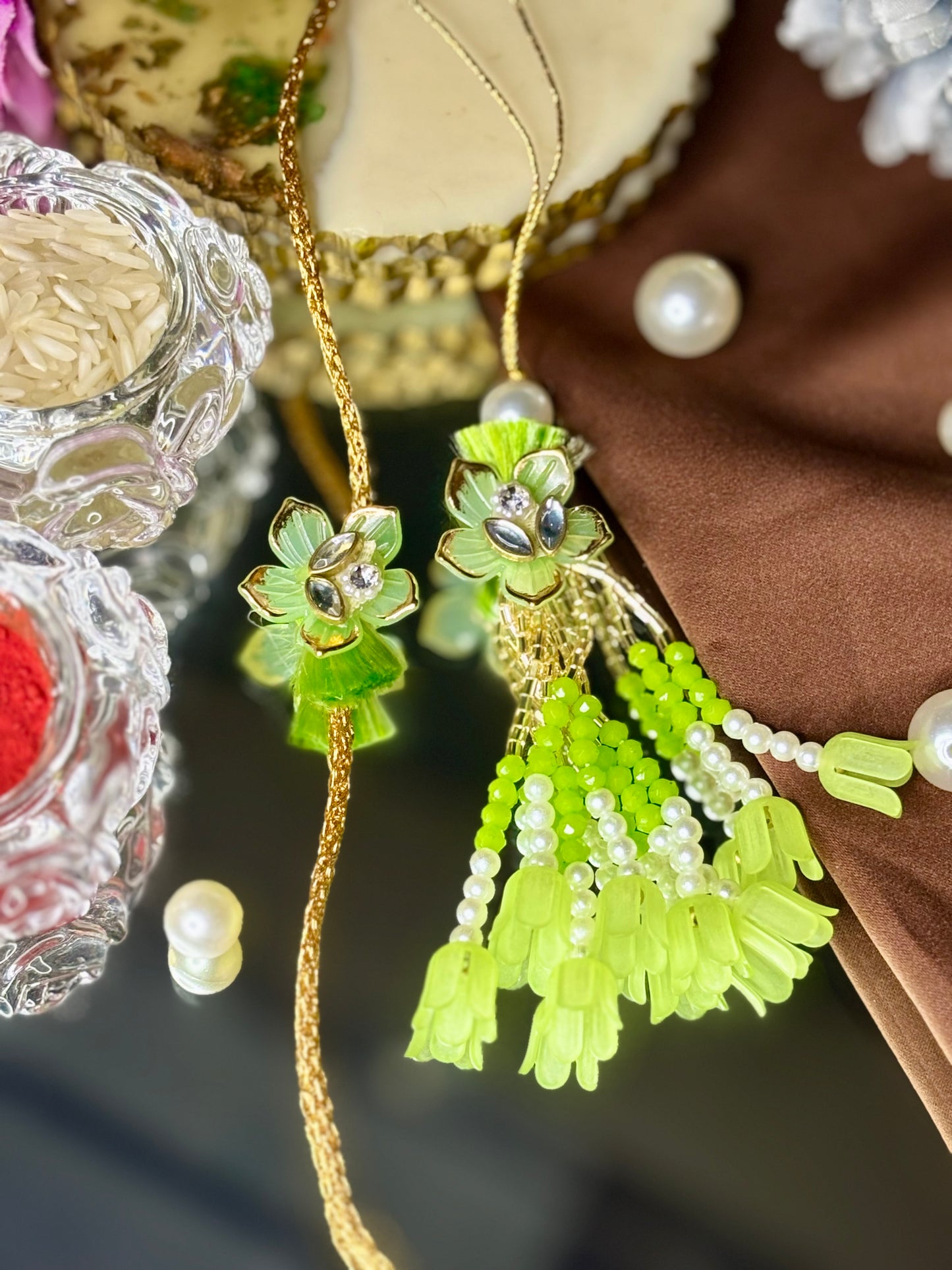 Green Flower Rakhi Pair