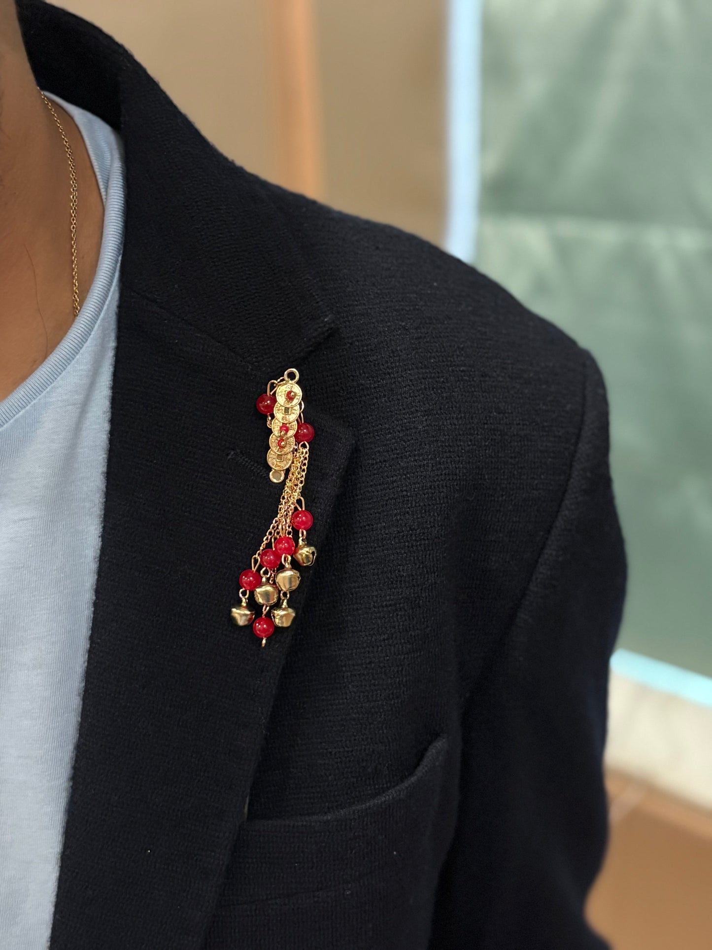Red Tassel & Ghungroo Lapel Pin