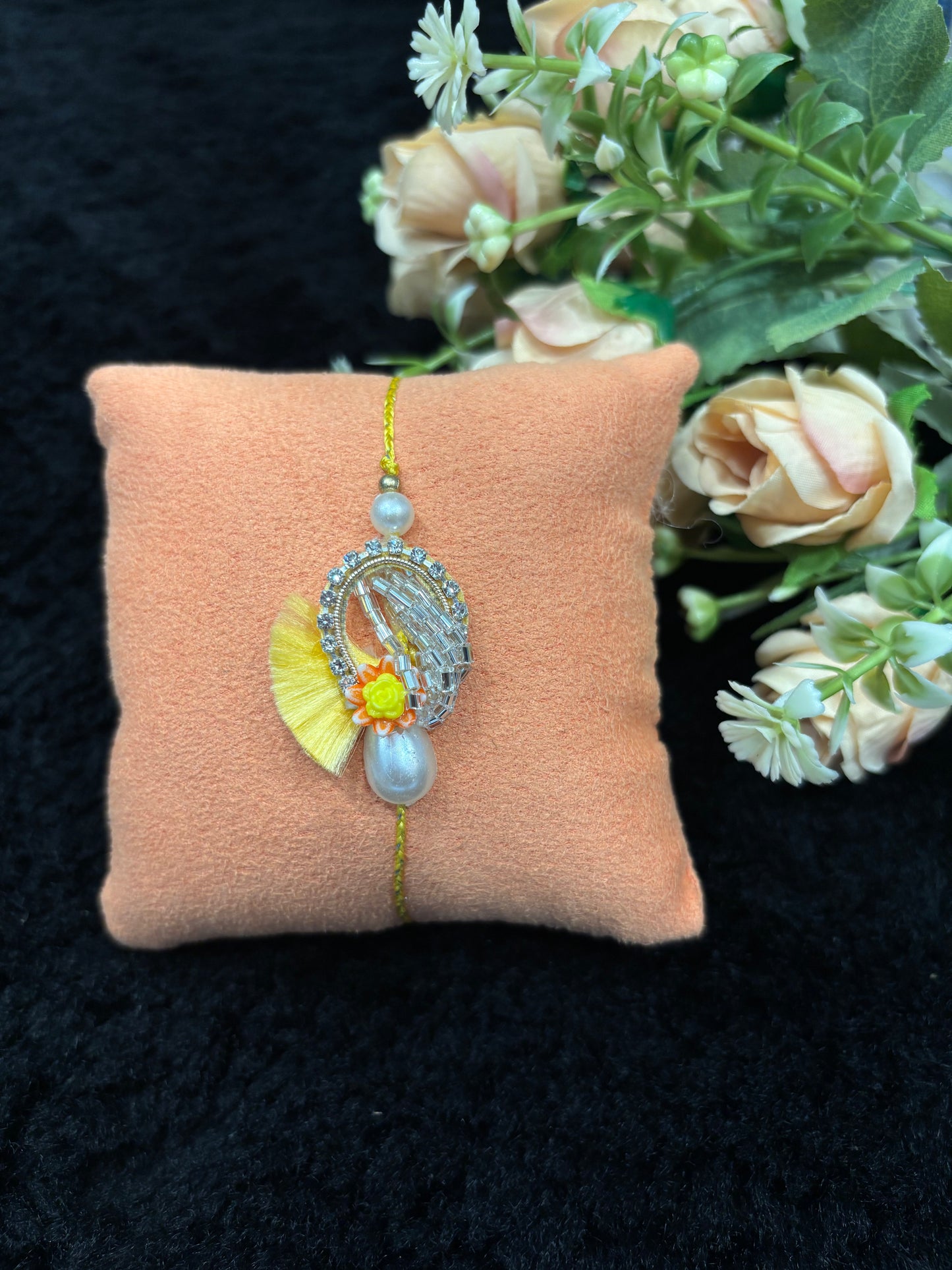 Yellow Pearl Drop Rakhi