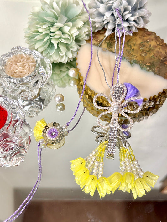 Yellow Purple Rakhi Pair