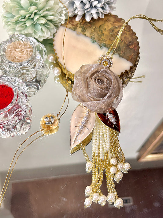 Ivory Tissue Rose Hair Clip Rakhi Pair