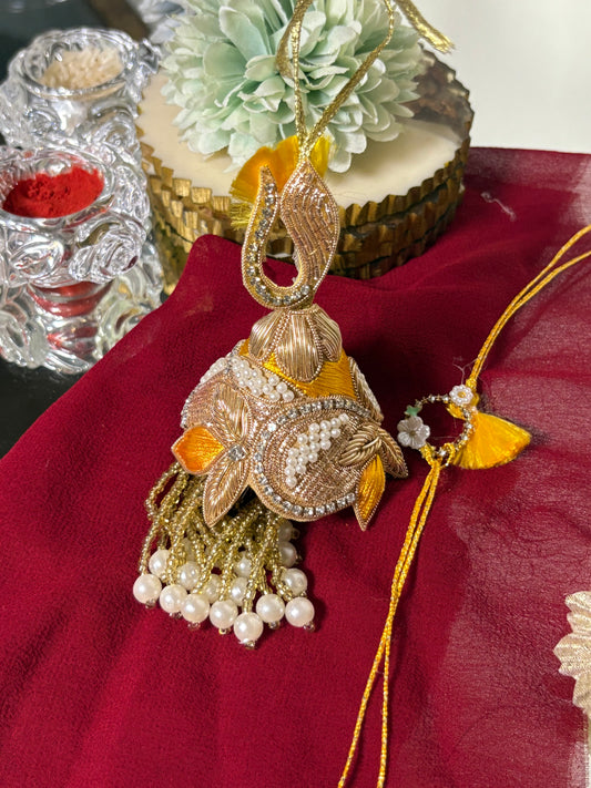Yellow Traditional Rakhi Pair