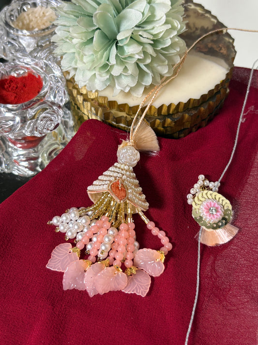 Pearl and Peach Rakhi Pair
