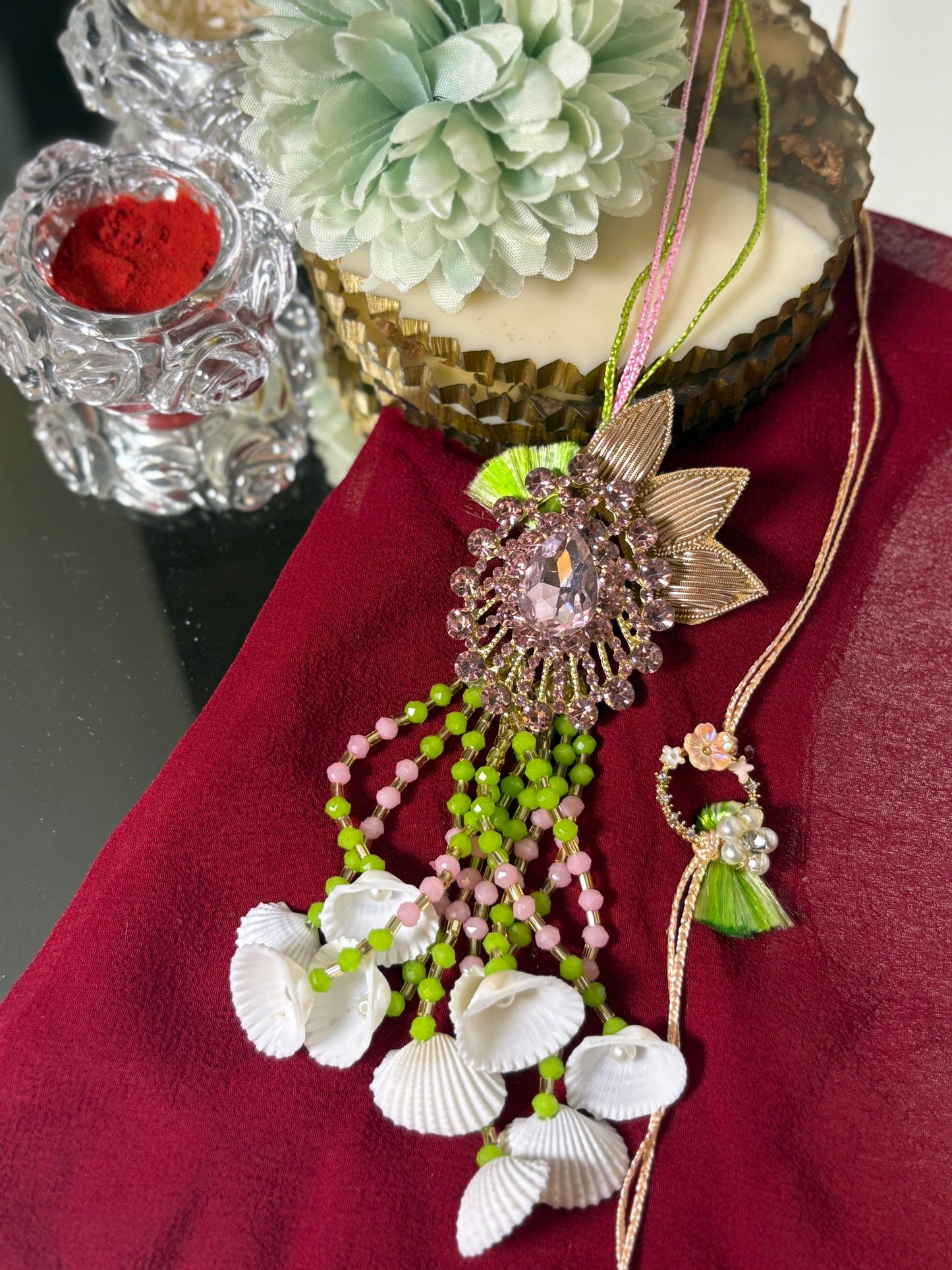 Gemstone Shell Rakhi Pair