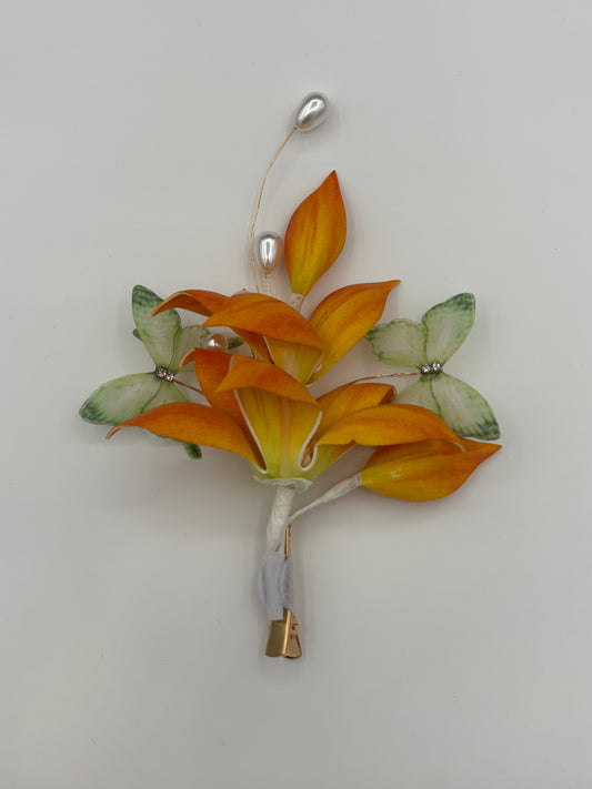 Orange Floral Pearl Butterfly Hairclip