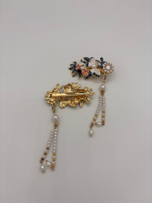 Butterfly Pin with Pearl Tassels
