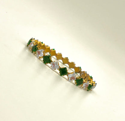Emerald Green Square Cut Diamond Bracelet