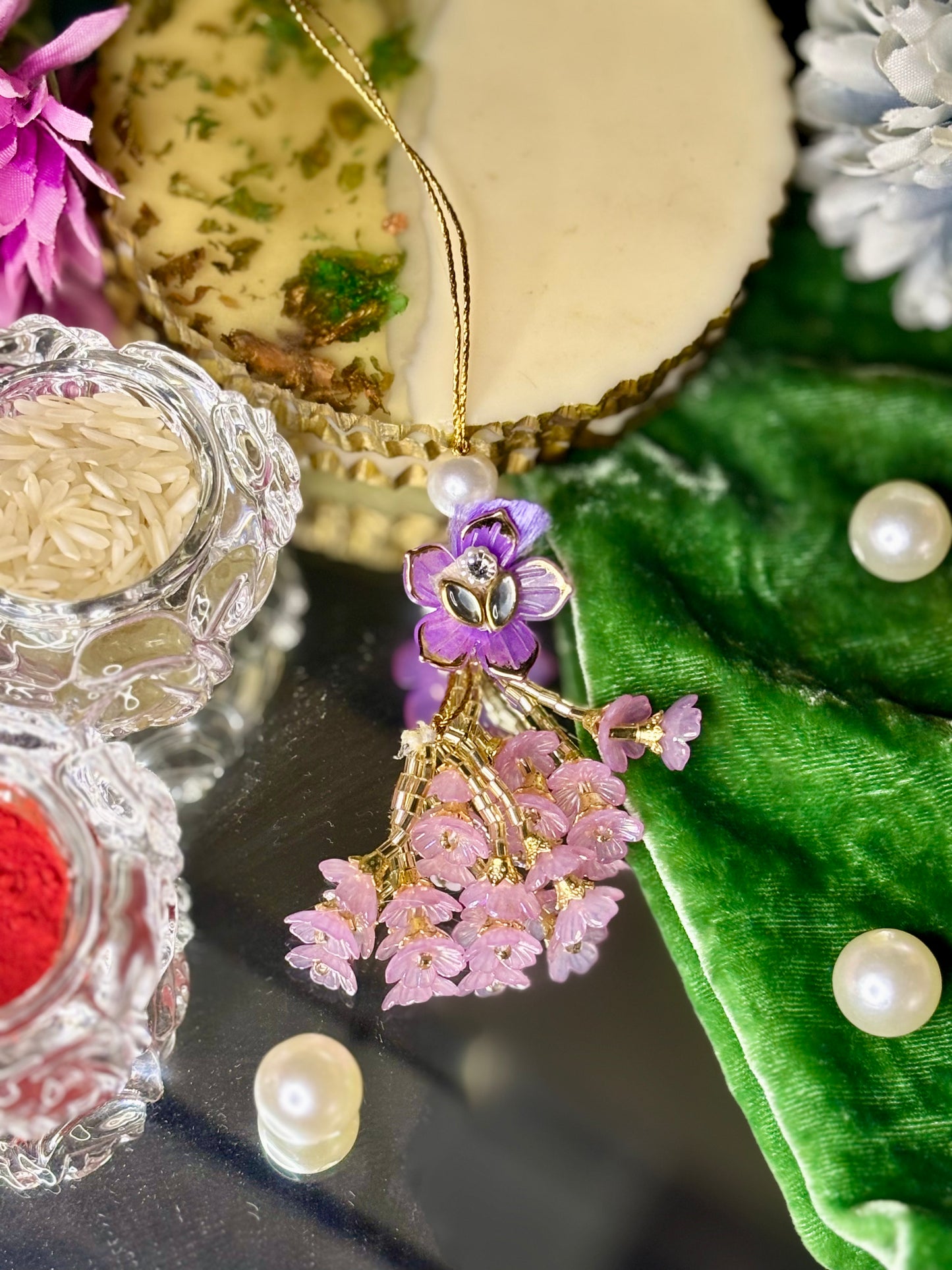 Purple Rose with Mini Flower Dangler