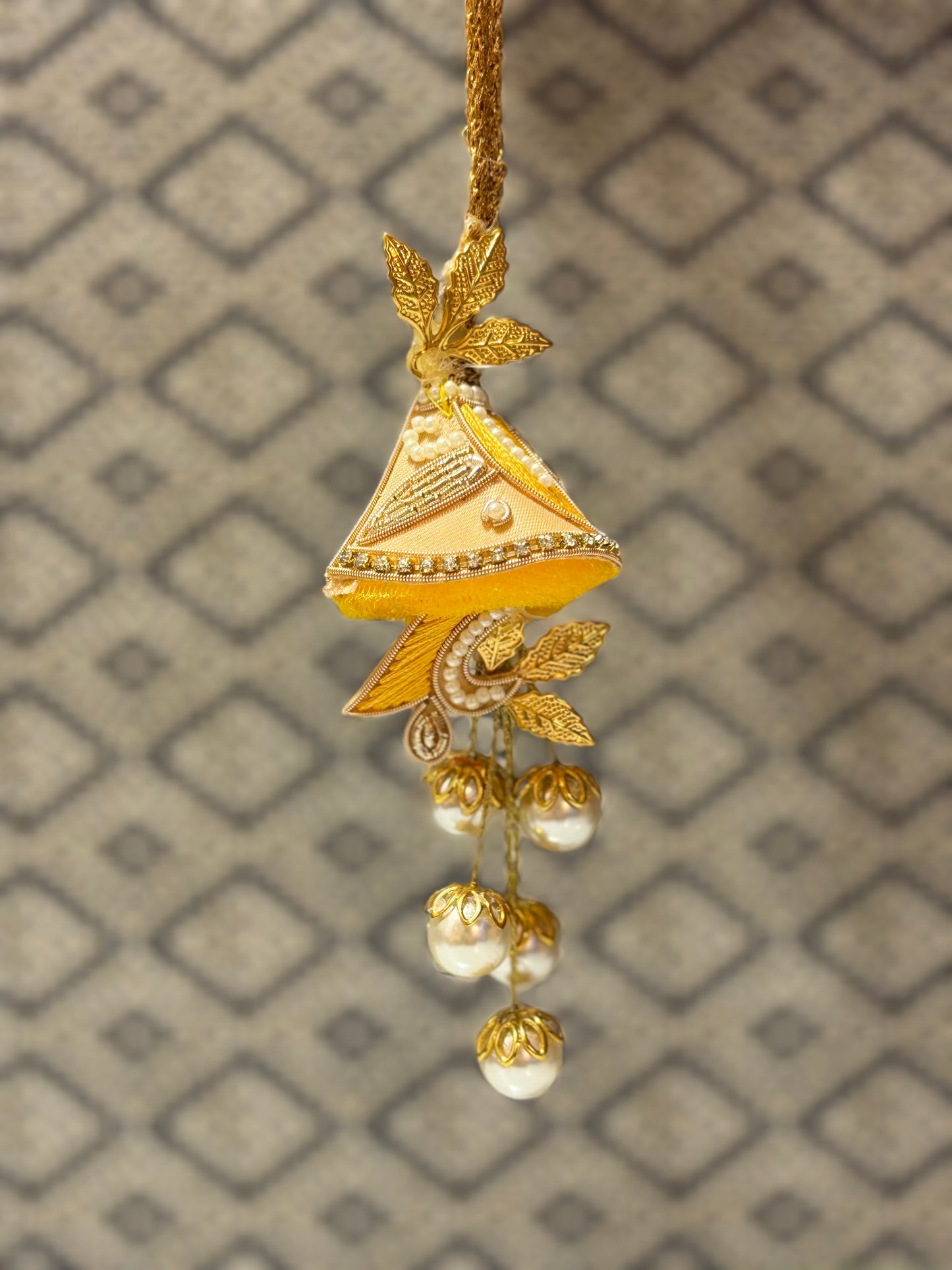 Yellow Traditional Lumba with Pearl Drops