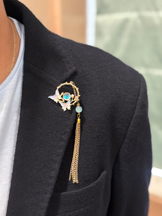 Butterfly & Golden Tassel Lapel Pin