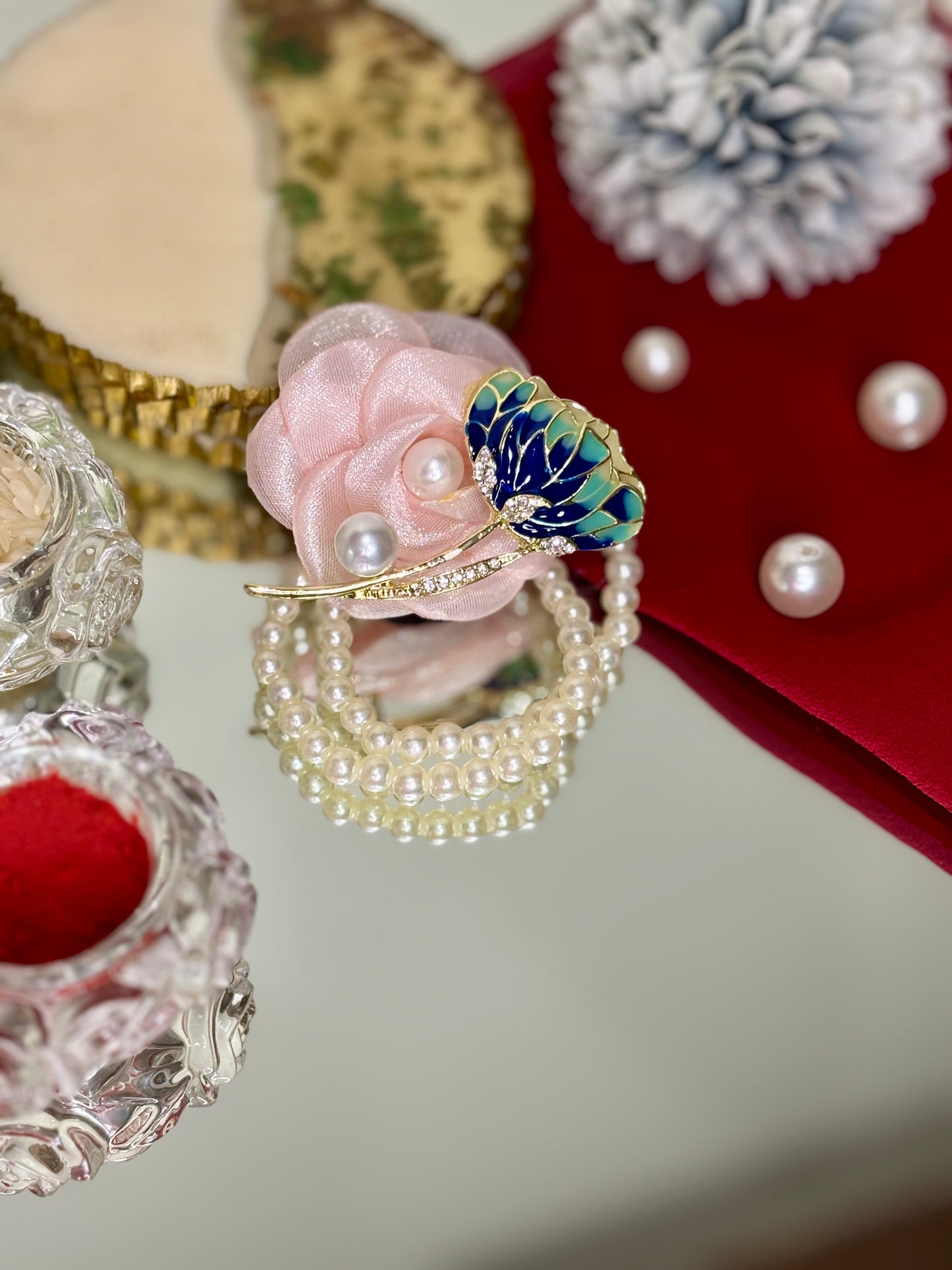 Blue Tulip & Pink Rose Bracelet