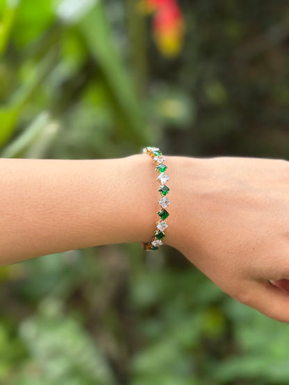 Emerald Green Square Cut Diamond Bracelet