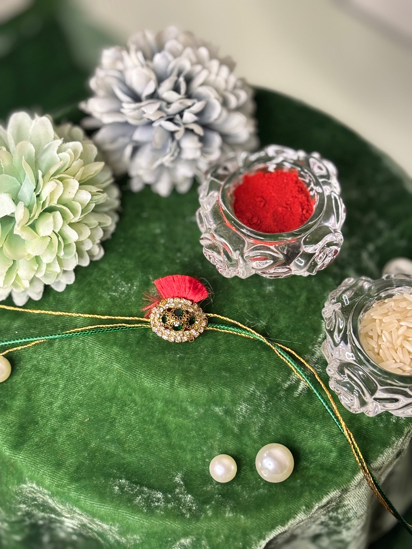Red & Green Diamond Motif Rakhi
