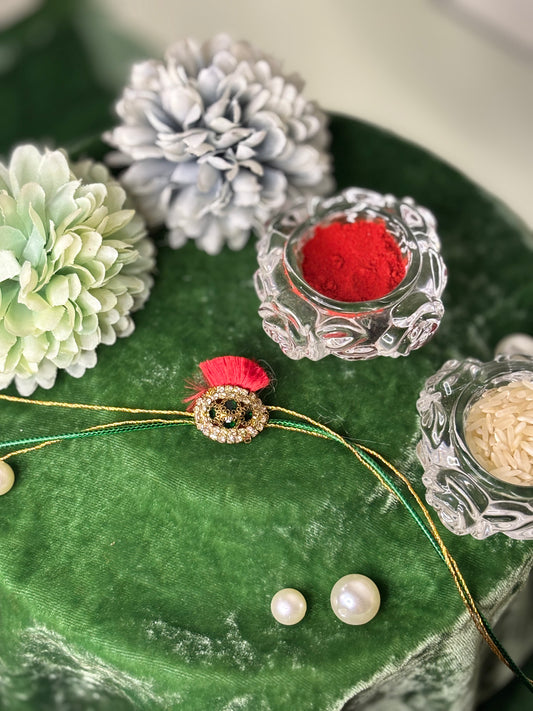 Red & Green Diamond Motif Rakhi