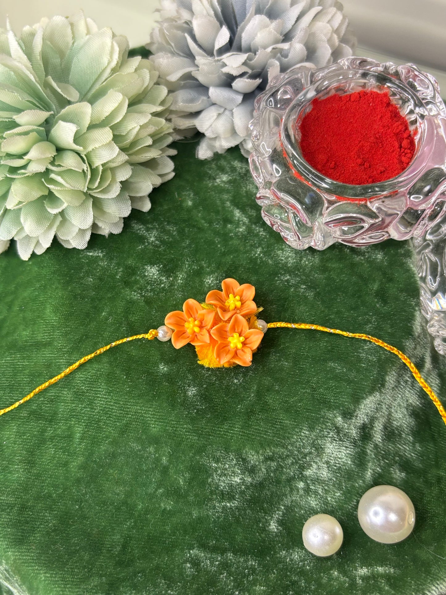 Orange Flowers Trio Rakhi