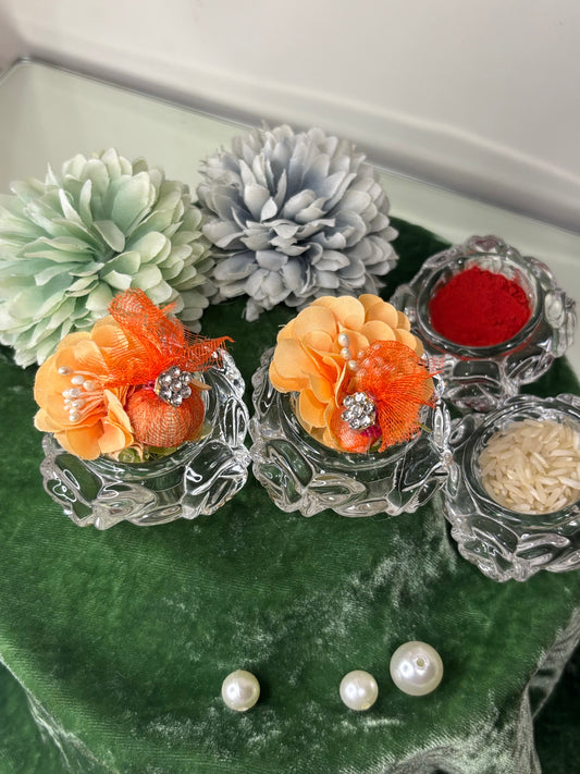 Gat Nariyal in Rose Crystal Bowl- Orange
