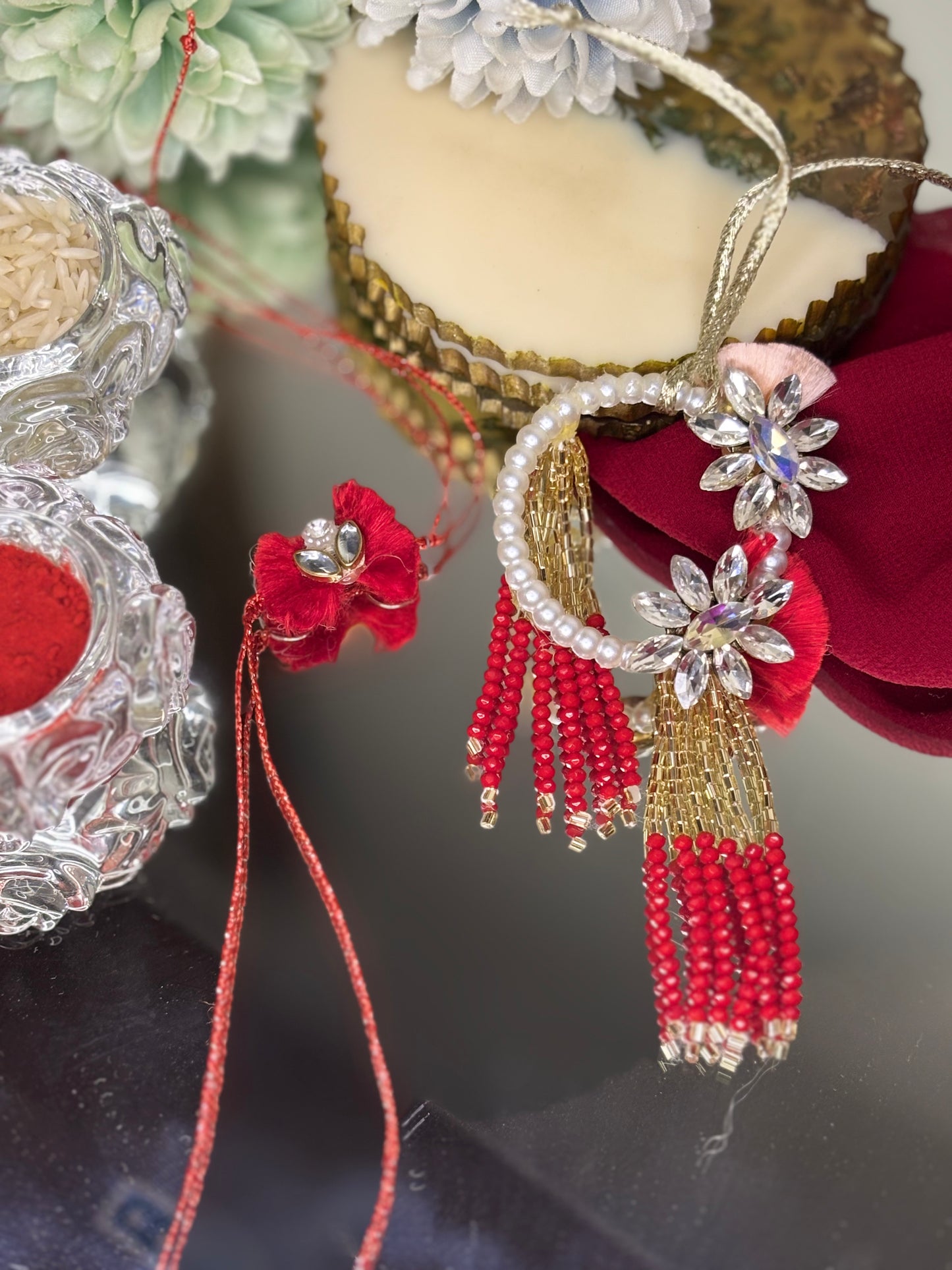 Red Lumba Rakhi Pair