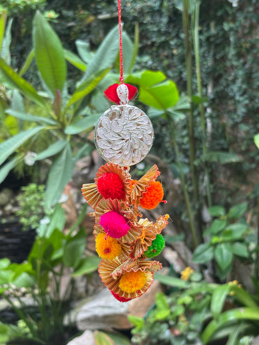 Silver Dibbi with Banarasi Balls Lumba