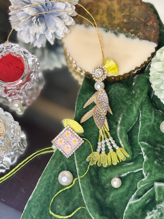 Lime Yellow Rakhi Pair