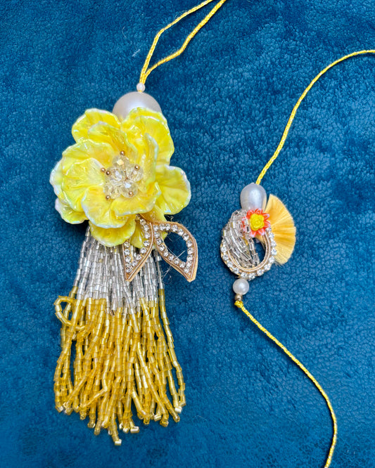 The Yellow Flower Bloom Rakhi Set For Bhaiya & Bhabhi
