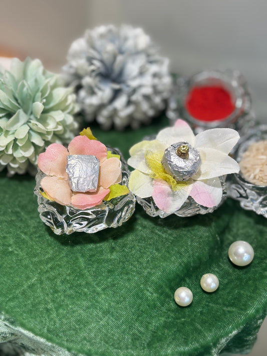 Gat Nariyal In Rose Crystal Bowl- Pastel
