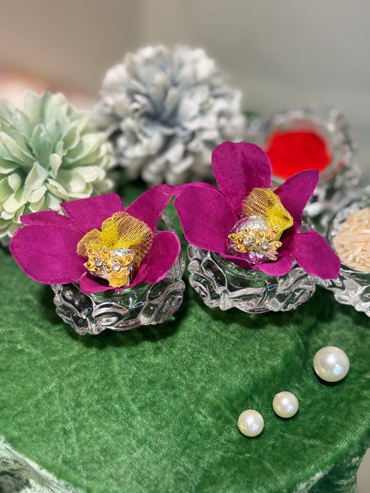 Gat Nariyal in Rose Crystal Bowl- Purple