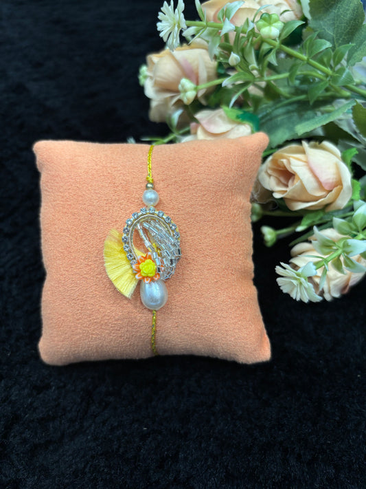 Yellow Pearl Drop Rakhi