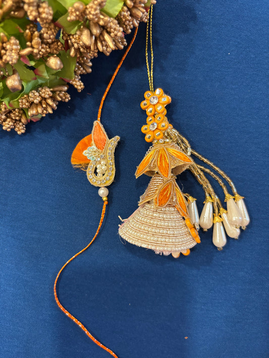 Heavy Orange Rakhi Lumba Set