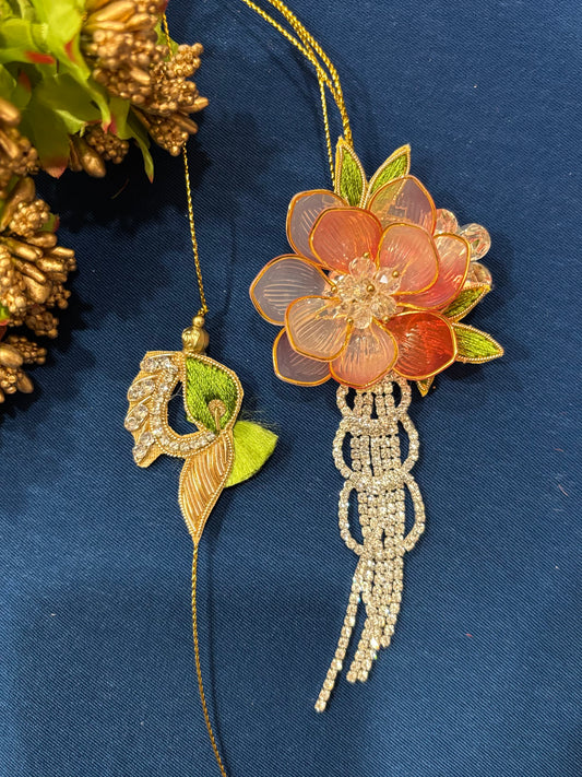 Special Flower Dangler Rakhi Lumba Set