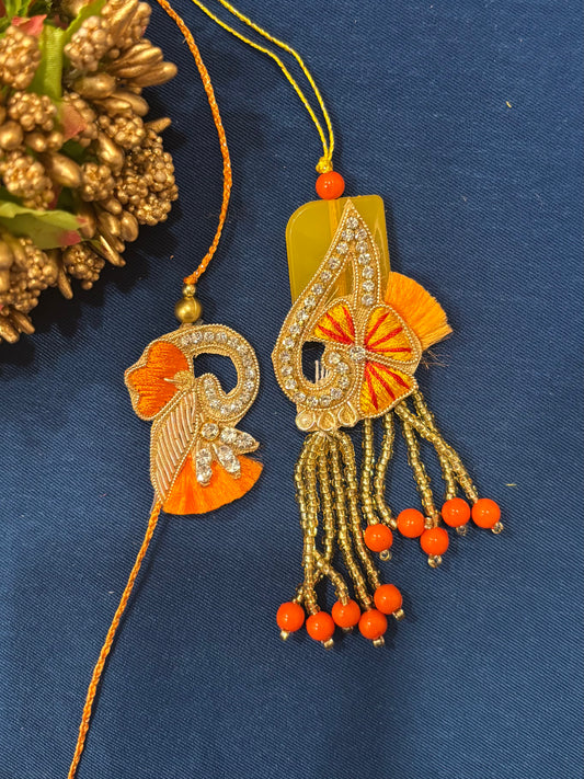 Yellow Red Basic Rakhi Lumba Set